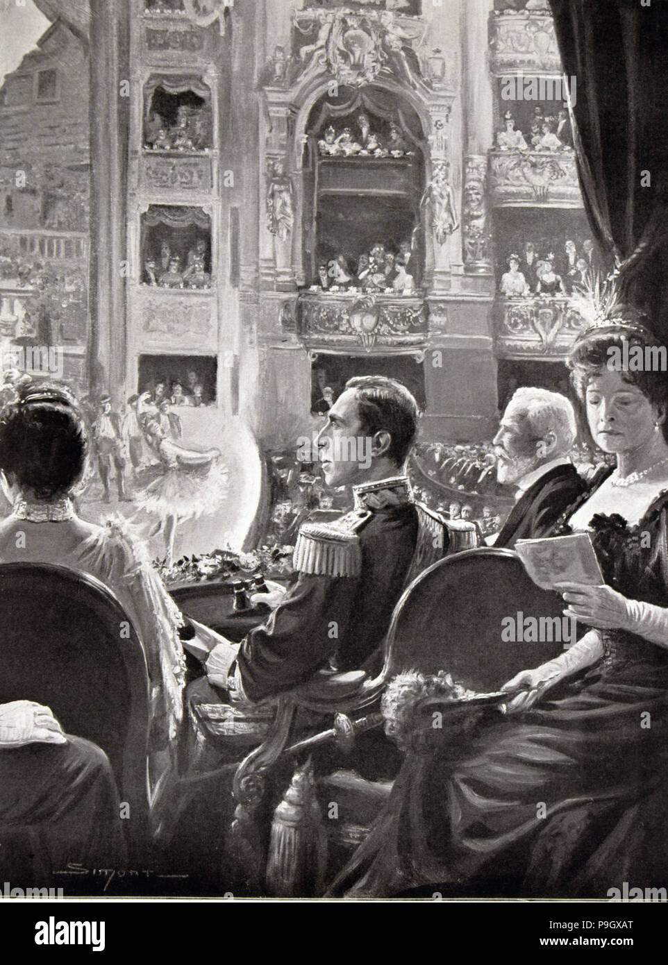 Alfonso XIII Re di Spagna. (1886-1941) sul palco durante il gala performance al O… Foto Stock