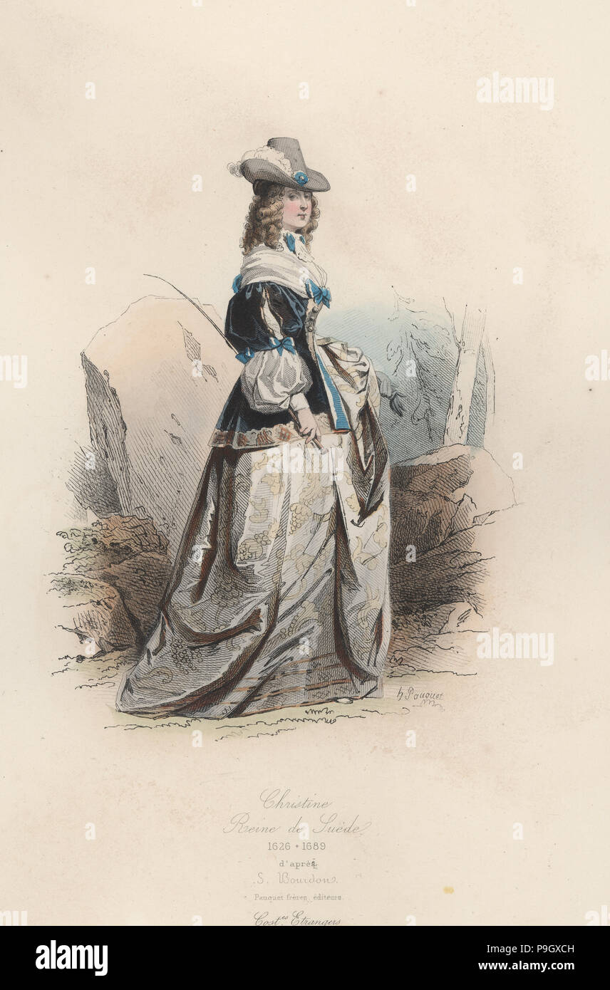 Cristina di Svezia (1626-1689), Regina di Svezia dal 1632 al 1654, incisione dal 1870. Foto Stock