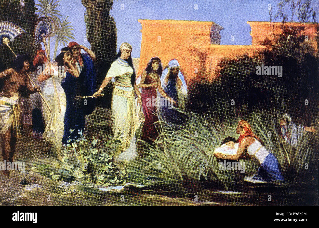 Mosè salvato dalle acque dalla figlia del faraone. Foto Stock
