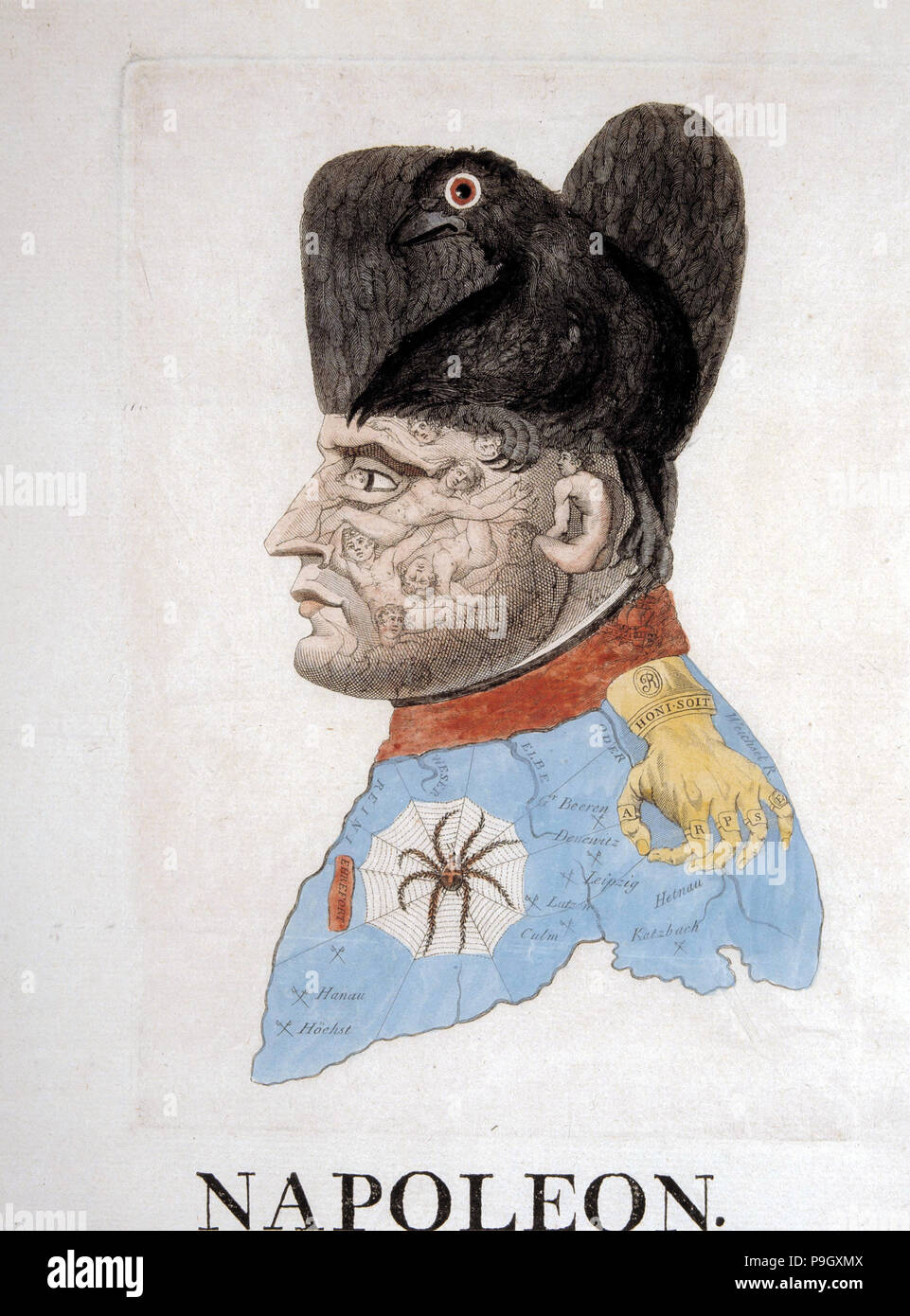 Napoleone Bonaparte (1769-1821), imperatore dei francesi, satirico di incisione. Foto Stock