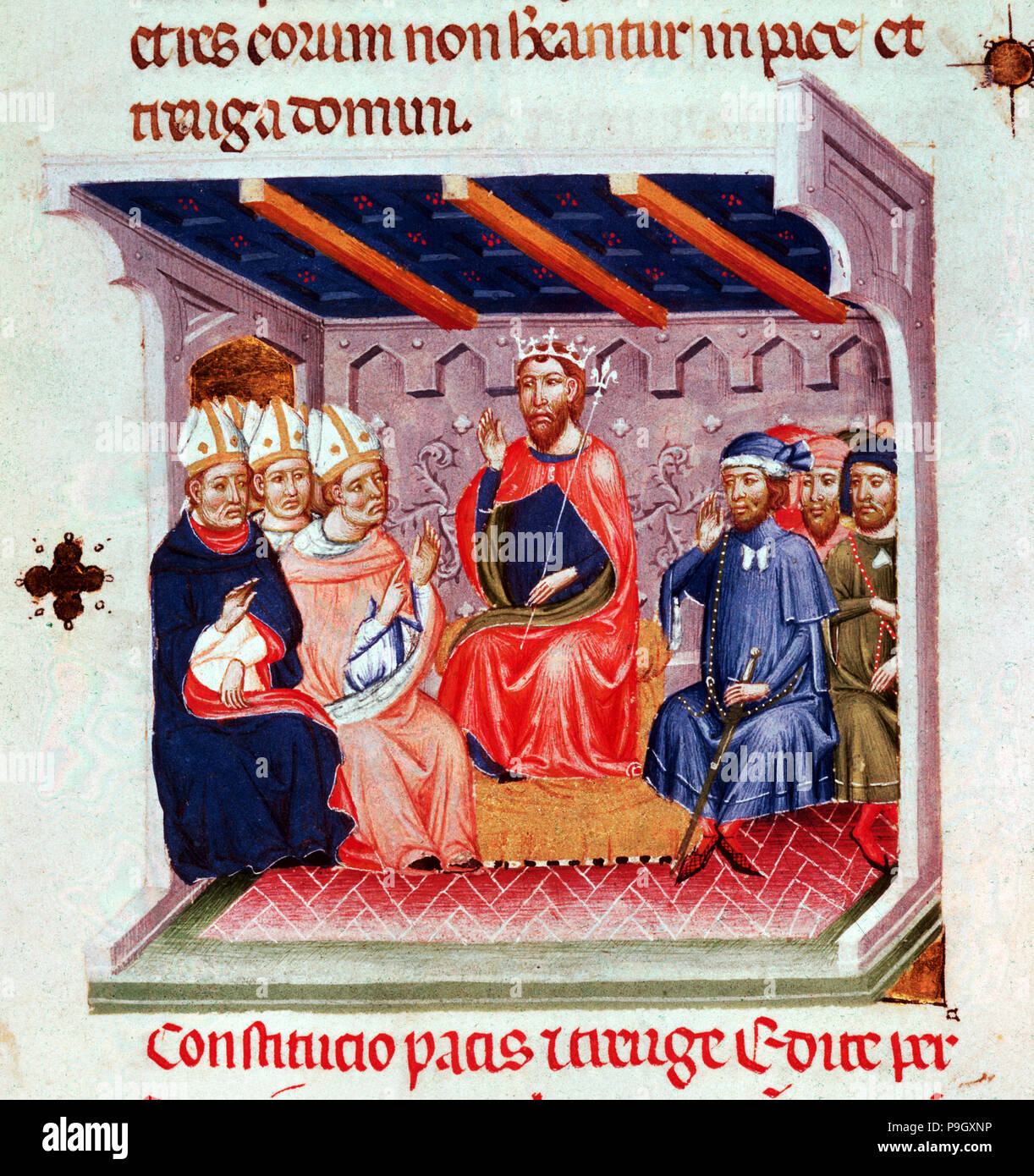 Il gruppo "Pau i Treva" tenutasi a Tortosa il 28 aprile 1225 e presieduta dal Re Jaime I "C… Foto Stock