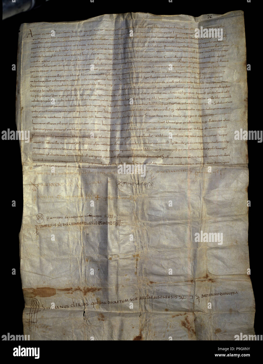 Decreto del Sinodo di Agde, pergamena datata 907. Foto Stock