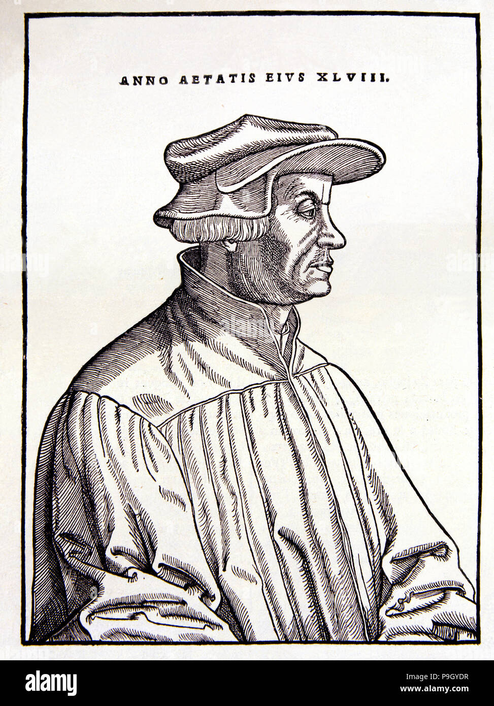 Verico Zwingli (1484-1531), umanista svizzero e il reformer in una incisione dell'età. Foto Stock