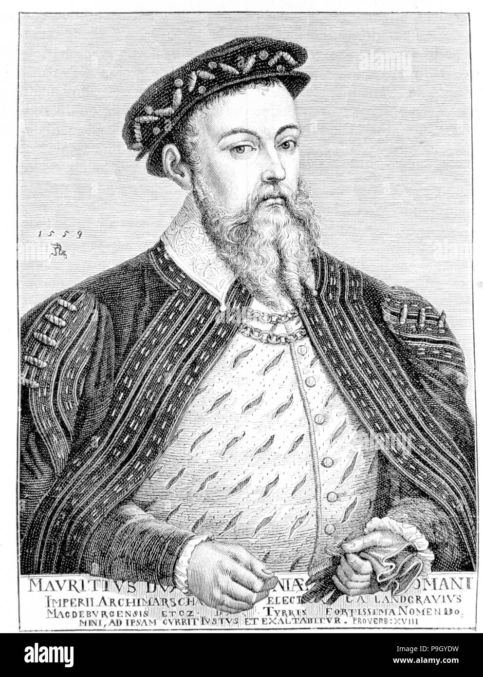 Maurice di Sajonias (1521-1553), il duca e Principe Elettore di Sassonia (1547-1553) copia di incisione di un P… Foto Stock
