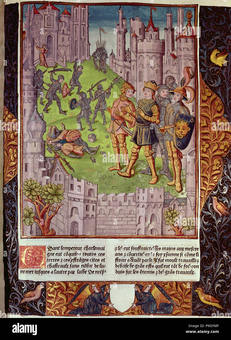 Carlo Magno contro i Saraceni in Spagna per liberare la tomba di san Giacomo, la prima conquistata … Foto Stock