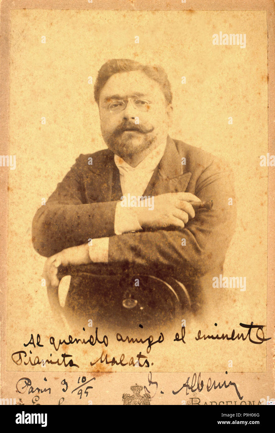 Isaac Albéniz (1860-1909), compositore spagnolo e il pianista, foto autografate dedicato ai piani… Foto Stock