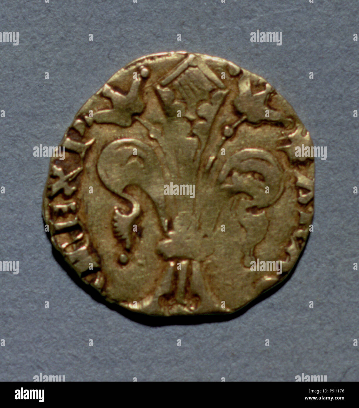 Mig Flori (Catalano nome), la moneta del regno di Pietro III, coniate in Barcellona, retromarcia. Foto Stock