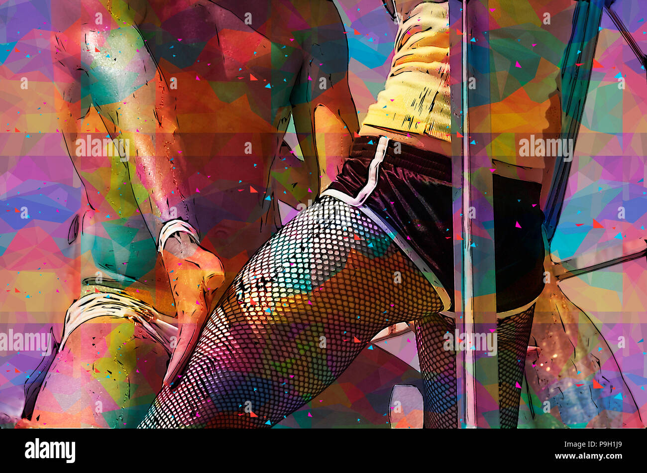 Migliorate digitalmente immagine di una coppia eterosessuale su un galleggiante in Tel Aviv Gay Pride Parade Foto Stock