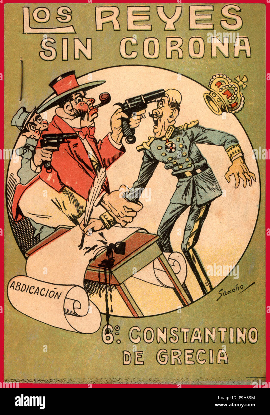 Satirico di fumetto "Los Reyes peccato corona Uncrowned (Re), Costantino di Grecia, 1918. Foto Stock