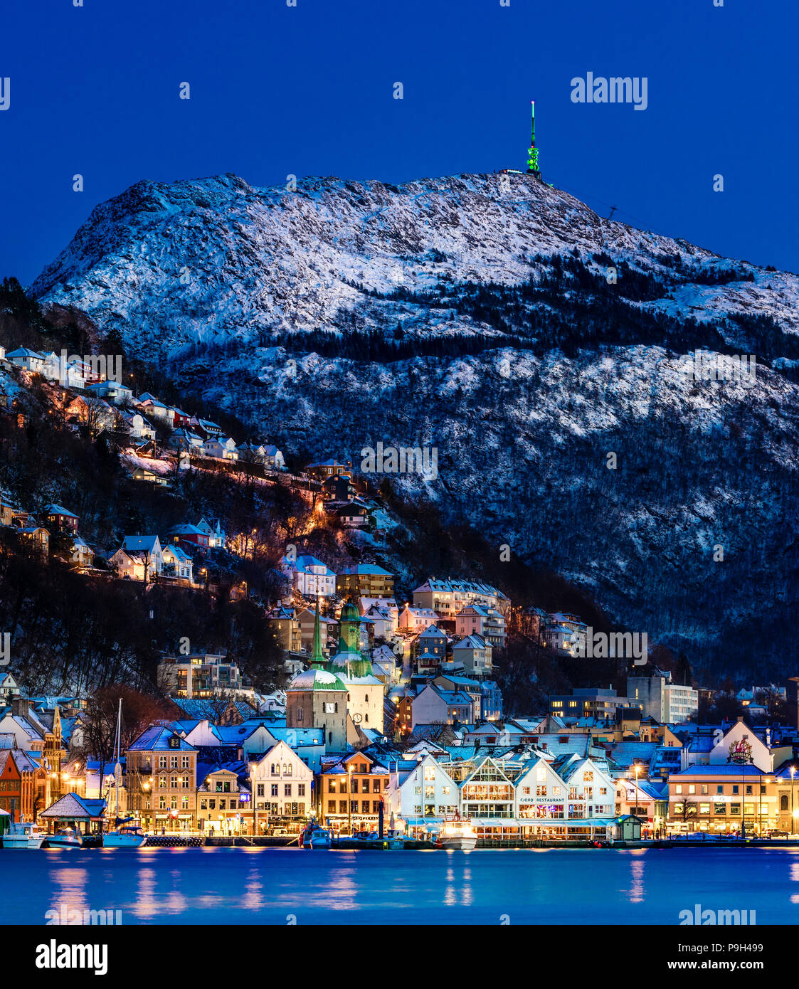 Inverno a Bergen, Norvegia occidentale Foto Stock