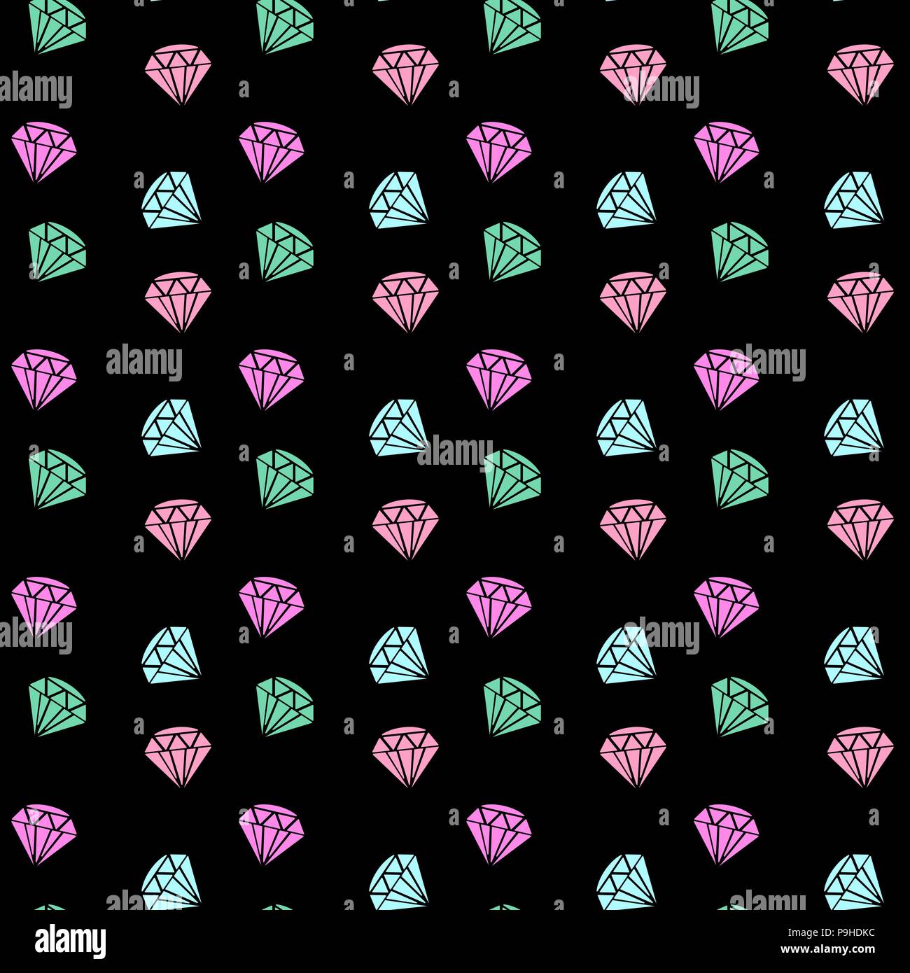 Vector seamless pattern con diamanti colorati su sfondo nero. Sfondo di moda con cristallo eps 10 Illustrazione Vettoriale