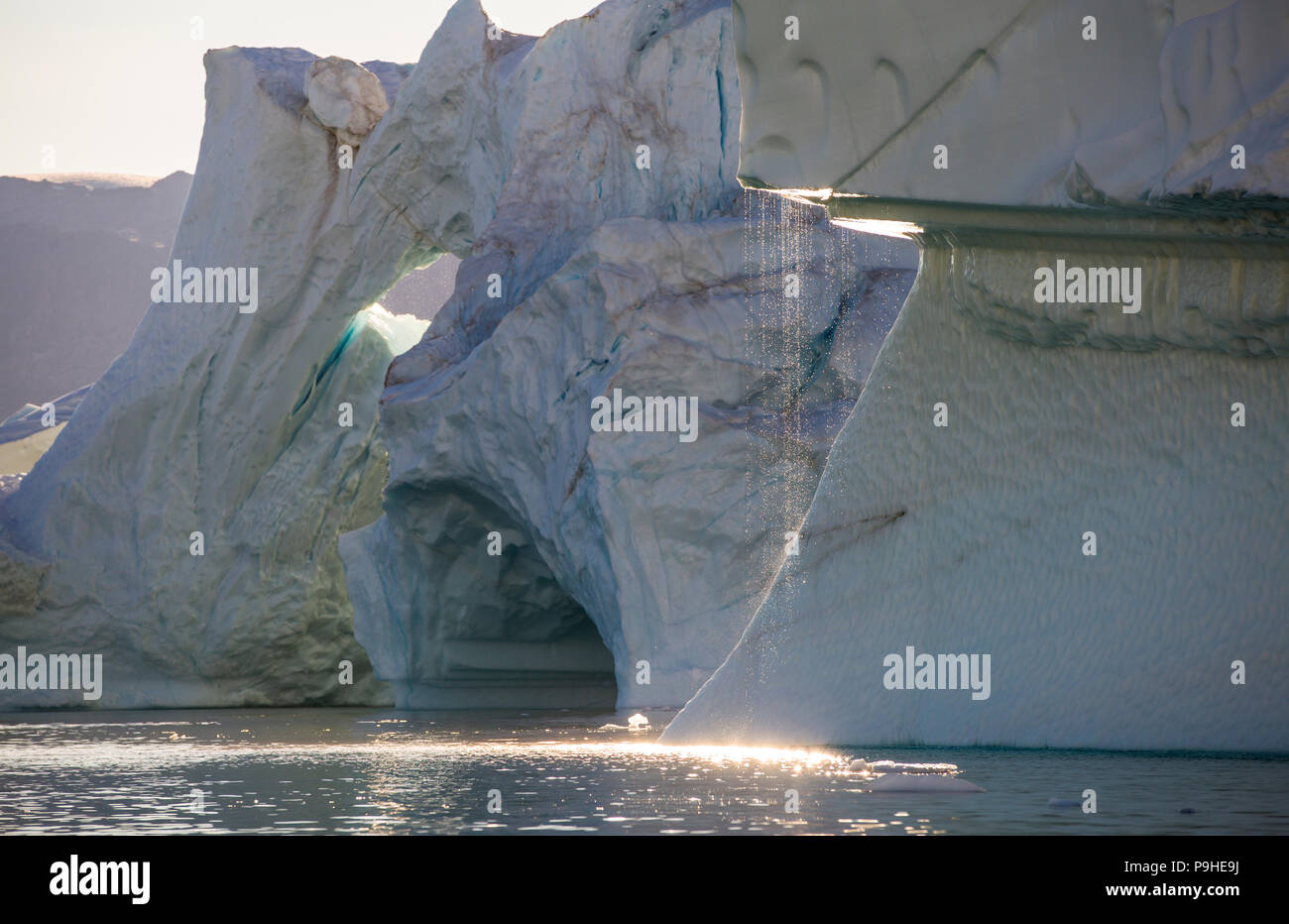 La fusione iceberg, Scoresby Sound, Groenlandia Foto Stock