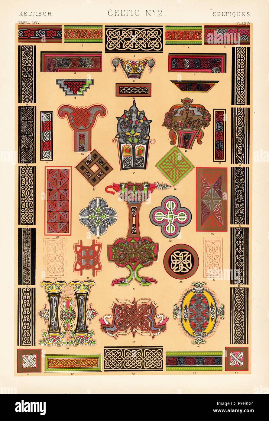 Campioni di stile interlacciati in ornamento celtico. Nastri da manoscritti miniati, vangeli, Bibbie, ecc. Chromolithograph da Francis Bedford da Owen Jones' la grammatica di ornamento, Quaritch, Londra, 1868. Foto Stock