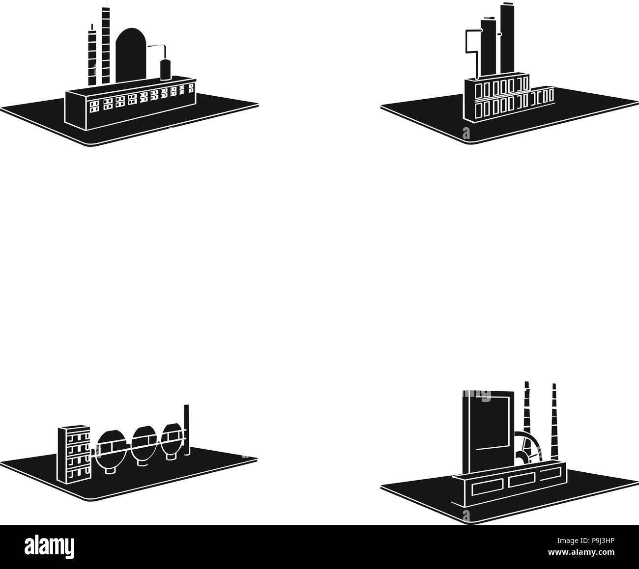 Nero,blast,edificio,azienda,chemistry,raccolta,azienda,complesso,Arricchimento,enterprise,attrezzature,factory,forno,icona,immagine,l'industria,isolato,isometrica logo,,manufactory,produzione,metallurgia,impianto,locali,produzione,riciclare,serbatoio,impostare,negozi,segno,struttura strutture,,il simbolo,torre,tromba,vettore,web vettori vettore , Illustrazione Vettoriale