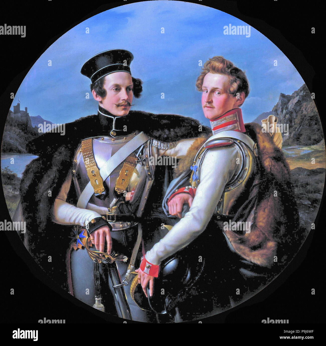 Schadow Wilhelm von - Doppio ritratto di Princes Friedrich Wilhelm di Prussia e Wilhelm Zu Solms-Braunfels in un Cuirassier uniforme Foto Stock