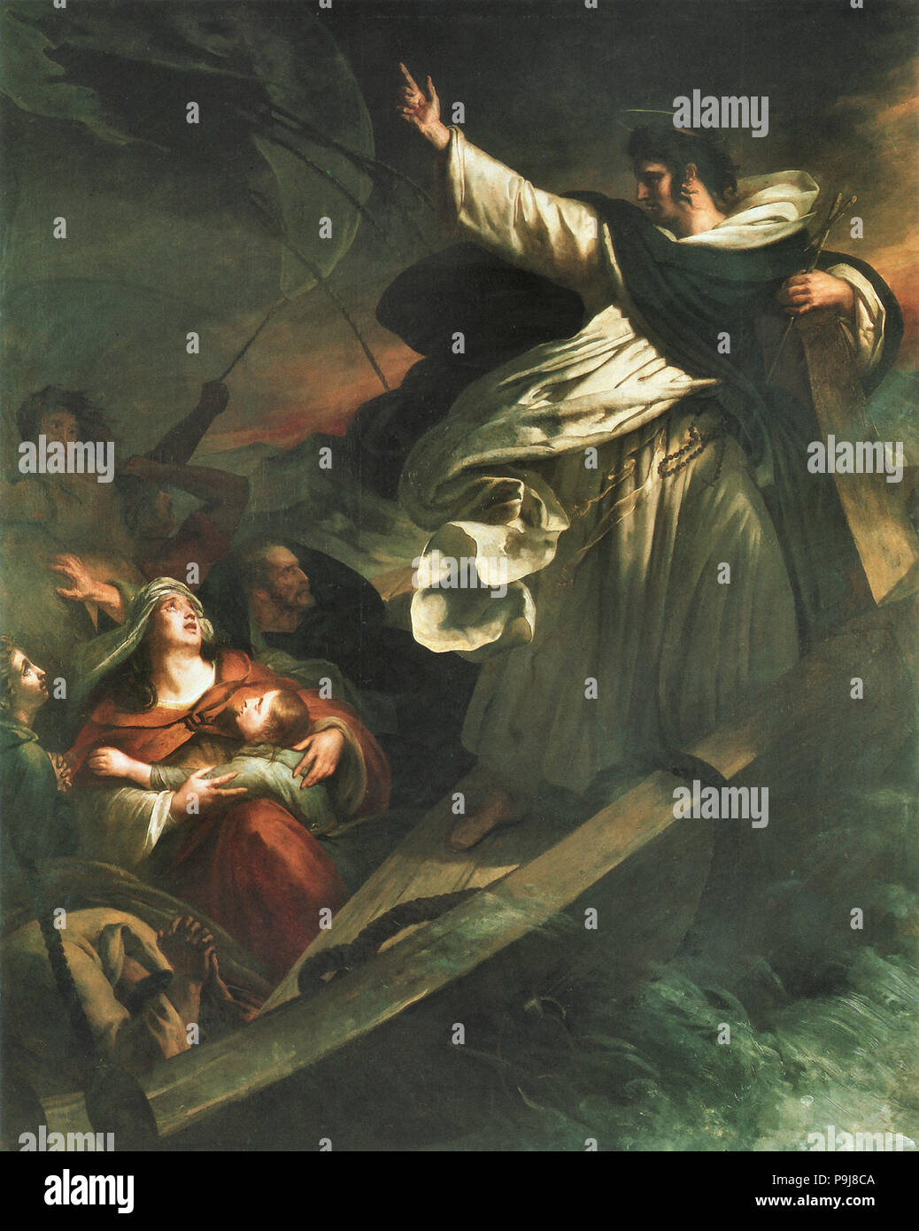 Scheffer Ary - De Heilige Thomas Van Aquino Tijdens Een Storm Vertrouwen in De Goddelijke Goedheid Predikend Foto Stock