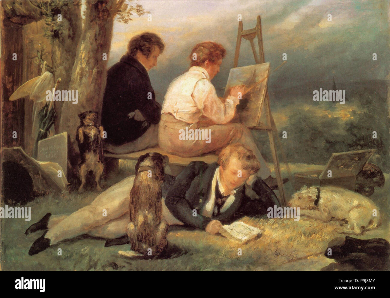 Scheffer Ary - Drie Gebroeders Scheffer in een Landschap Foto Stock