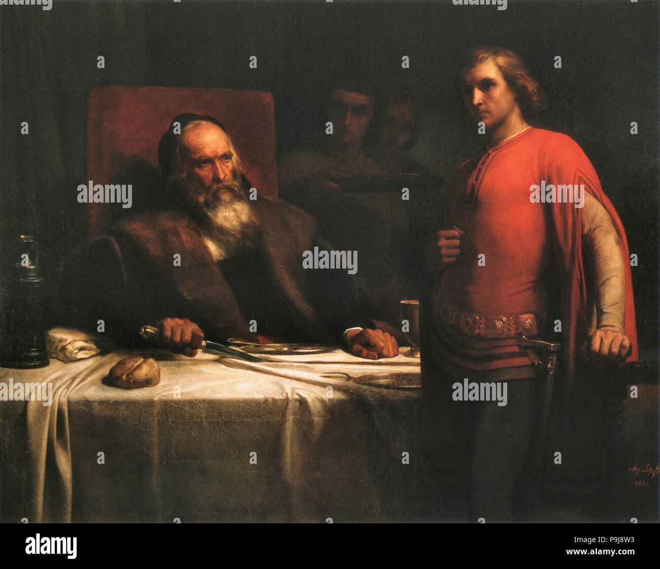 Scheffer Ary - Graaf Van Eberhardt Wücrttemberg Snijdt Het Tafellaken Doormidden Foto Stock