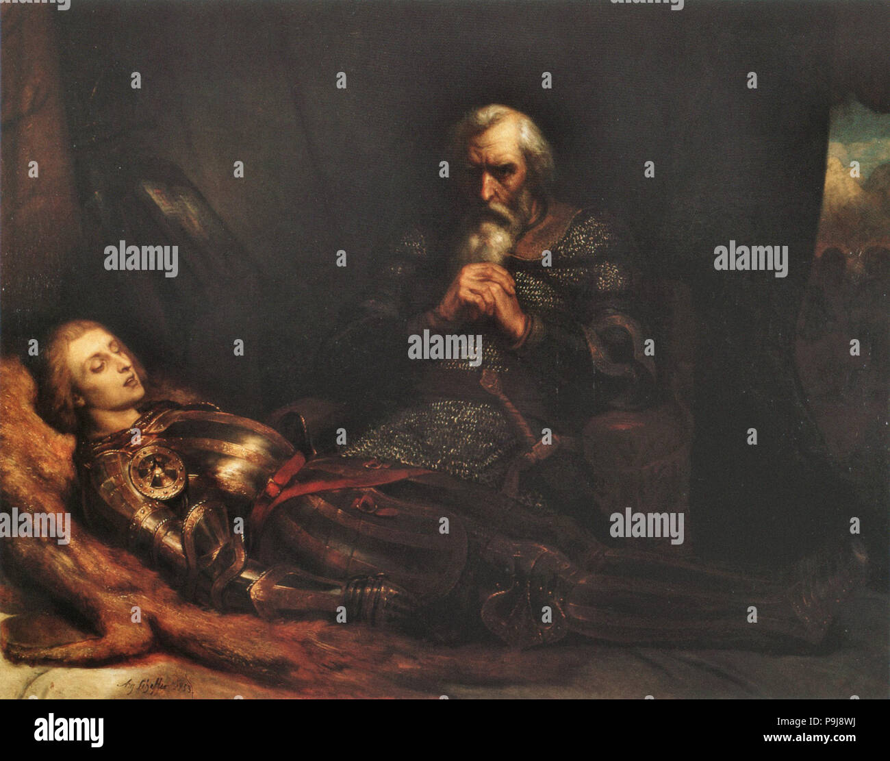 Scheffer Ary - Graaf Van Eberhardt Wücrttemberg Treurt bij het Ontzielde Lichaam Van Zijn Zoon Ulrich Foto Stock