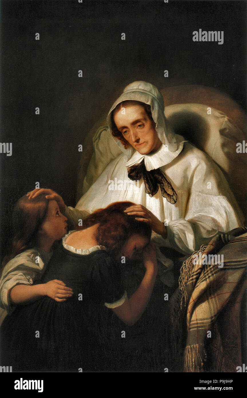 Scheffer Ary - Portret Van Cornelia Scheffer-Lamme Die Haar Zegent Kleinkinderen Foto Stock