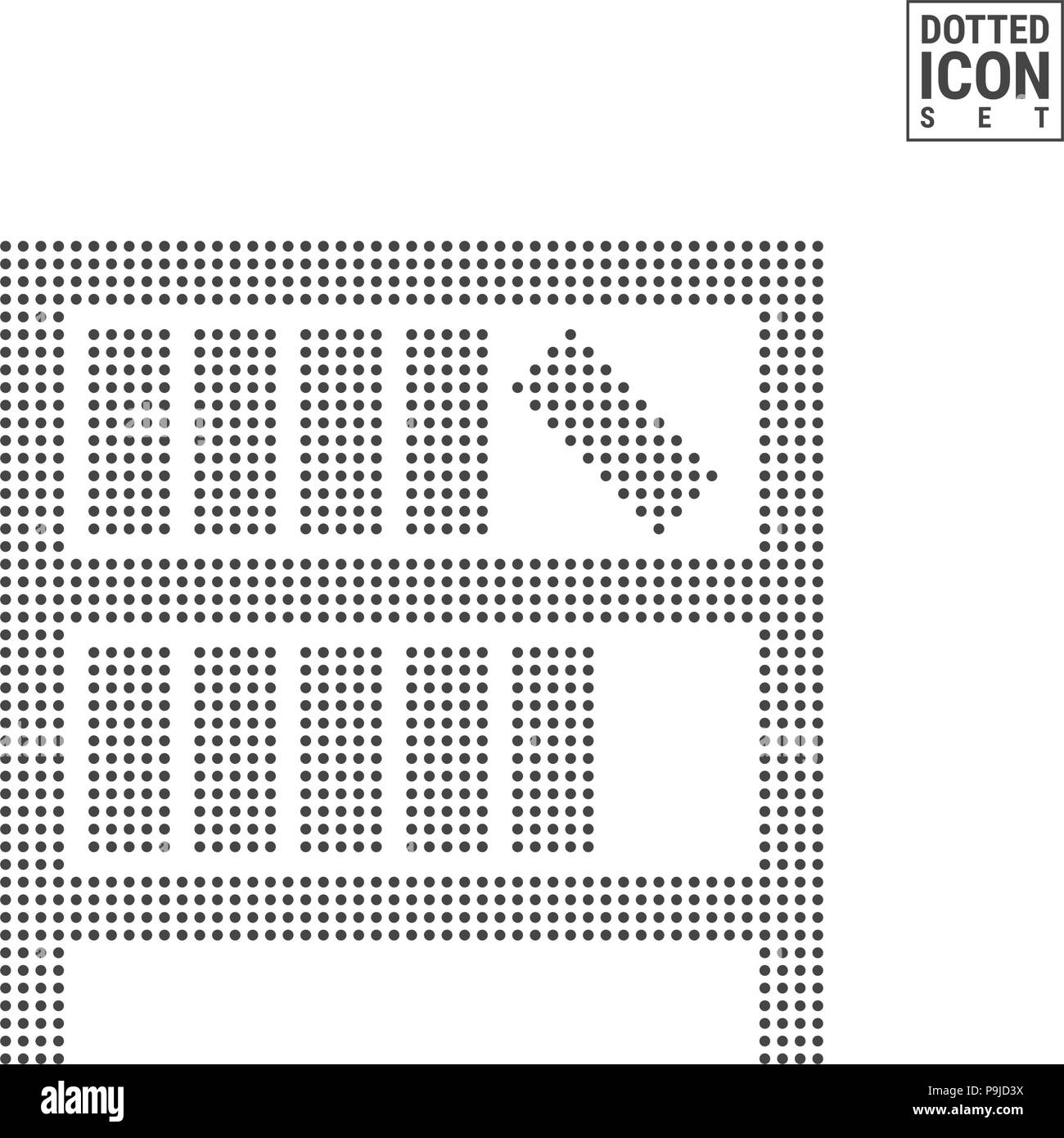 Scaffale o libreria di pattern a punti e la relativa icona. Scaffale Icona punteggiata isolati su sfondo bianco. Icona del vettore di scaffale Illustrazione Vettoriale