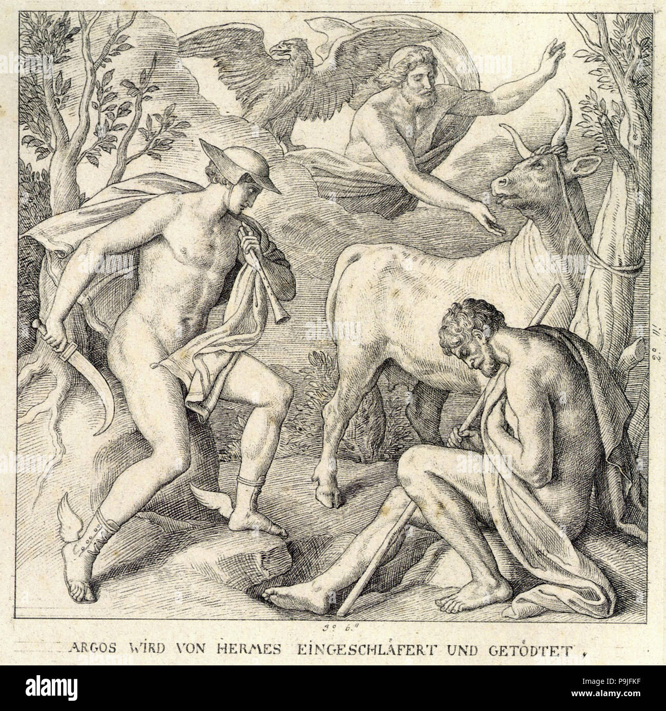 Schnorr Von Carolsfeld Julius - Fresko-Entwurf Zu Den Hymnen Des Omero - Argos wird von Hermes Eingeschläfert und Getötet Foto Stock