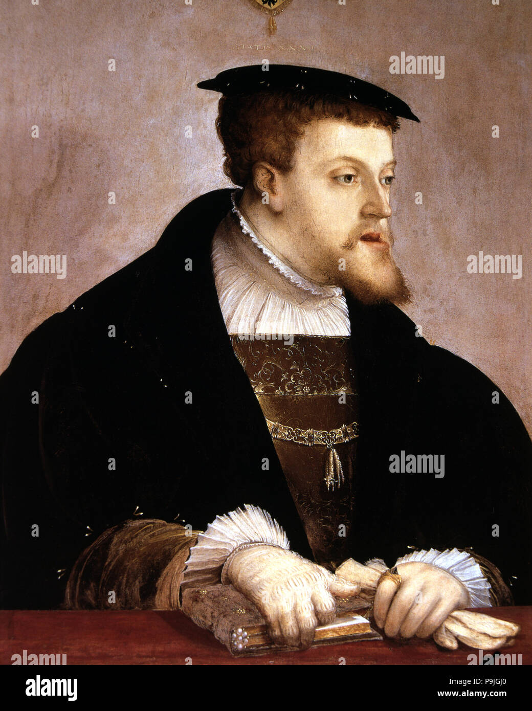 Carlos I (1500-1585), Re di Spagna e Imperatore di Germania, ritratto di Christoph Amberger circa… Foto Stock