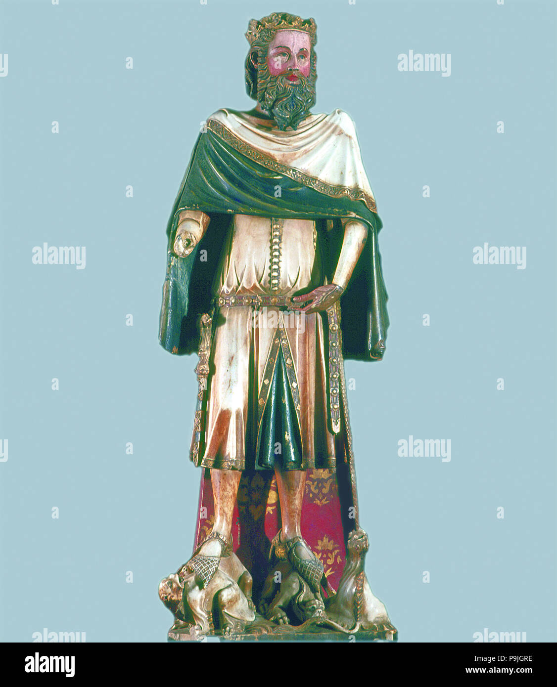 Statua di un re o di San Carlo Magno, polychromed scultura di alabastro c. 1350. Foto Stock