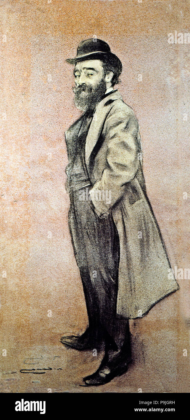 Ritratto di Eliseo Meifren, pittore spagnolo. Disegno a carboncino da Ramon Casas. Foto Stock