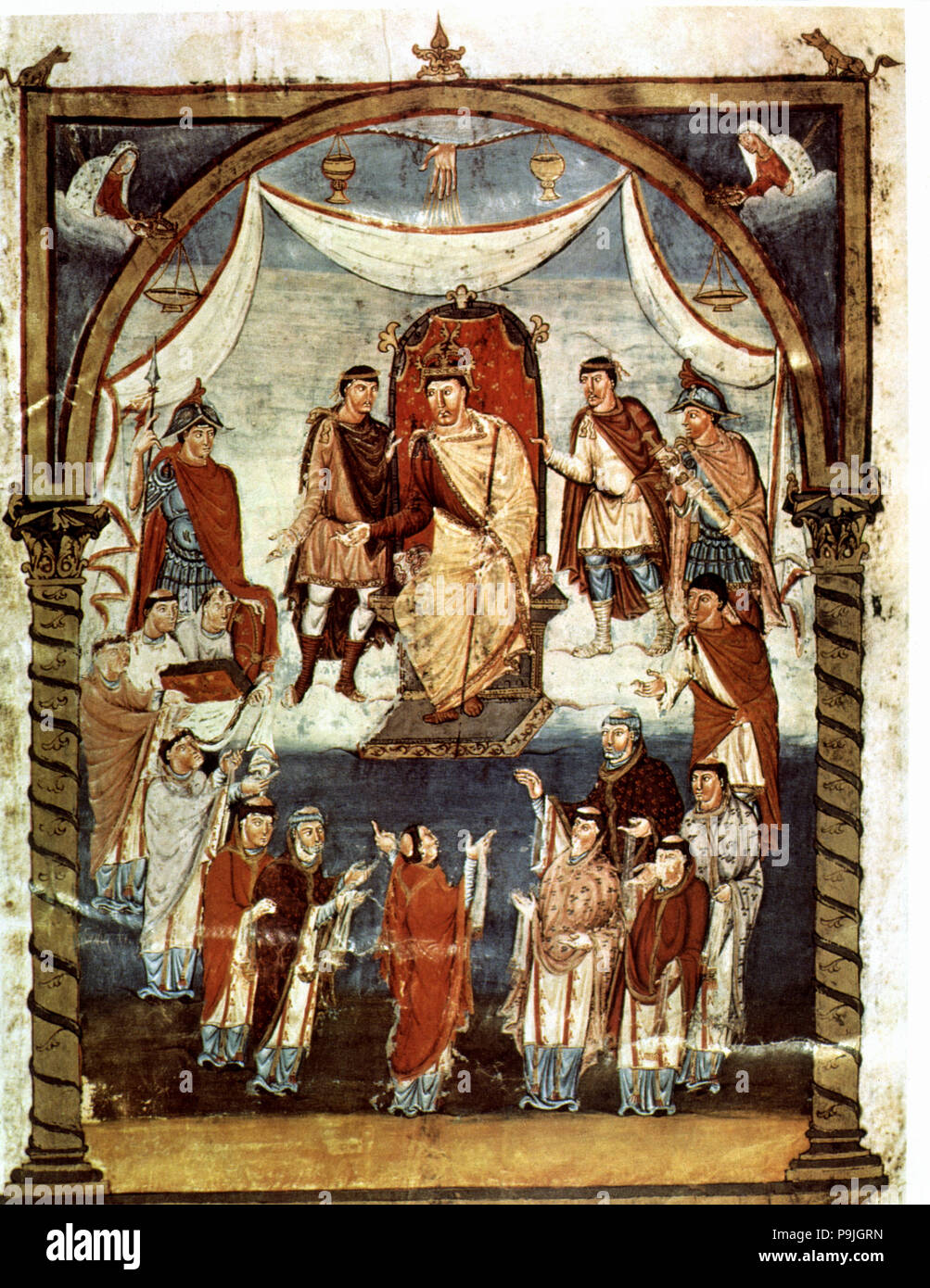Miniatura in un vangelo libro dal decimo secolo, Charles II "Il calvo' (823-877), re di Francia e… Foto Stock