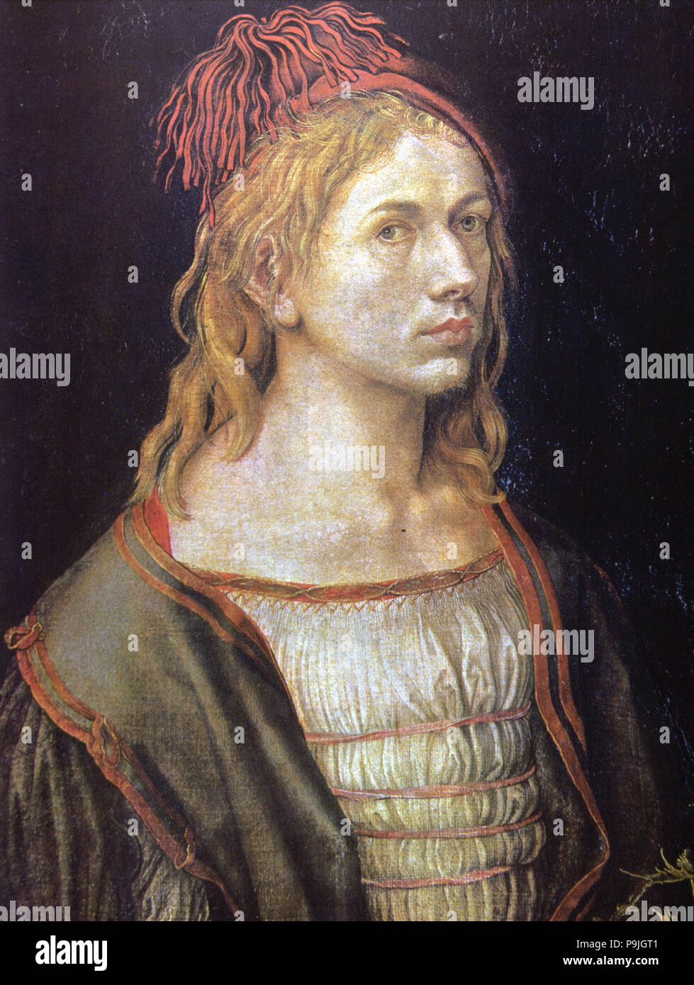 Autoritratto con olio di ricino fiore" Albrecht Durer (1471-1528, Tedesco pittore e incisore. Foto Stock