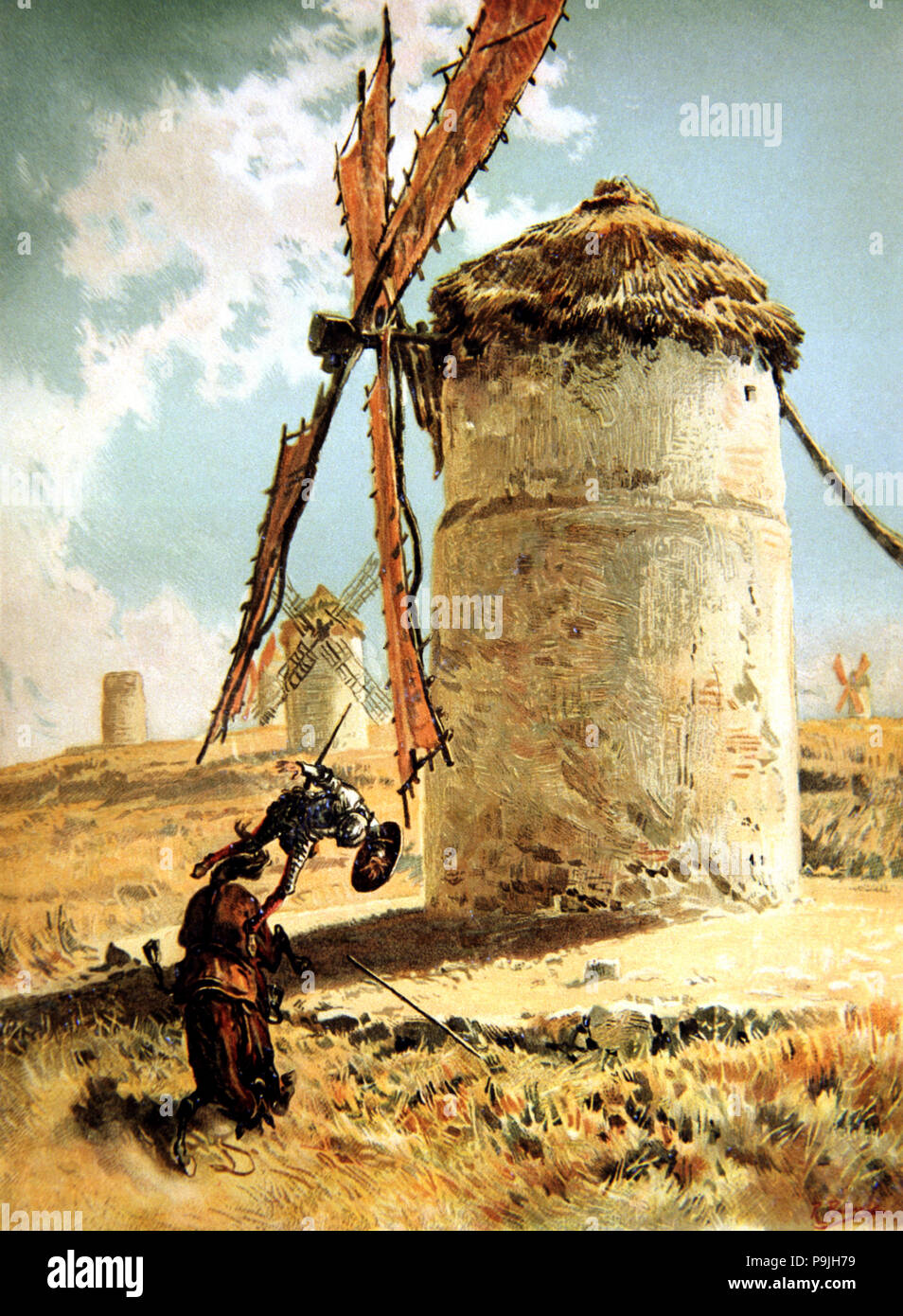 Episodio di Don Quijote de la Mancha, 'Mmali" con Don Chisciotte Miguel de Cervantes carattere, pub… Foto Stock