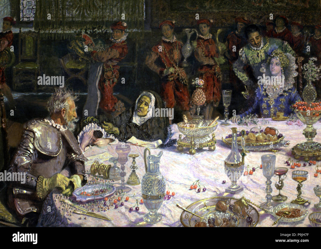 Cena presso la casa dei duchi" (parte 2, capitolo 21) episodio di Don Chisciotte, Miguel de Cervantes… Foto Stock