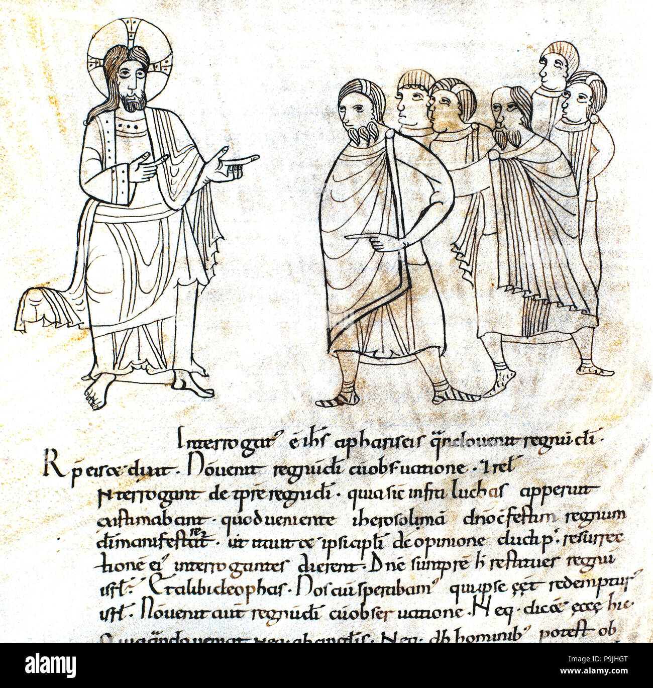 Manoscritto chiamato 'Homiliari de Beda' Gesù parla ai Farisei circa il regno di Dio, III… Foto Stock