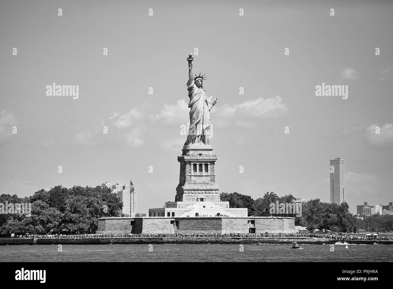 Immagine in bianco e nero della Statua della Libertà, New York, Stati Uniti d'America. Foto Stock