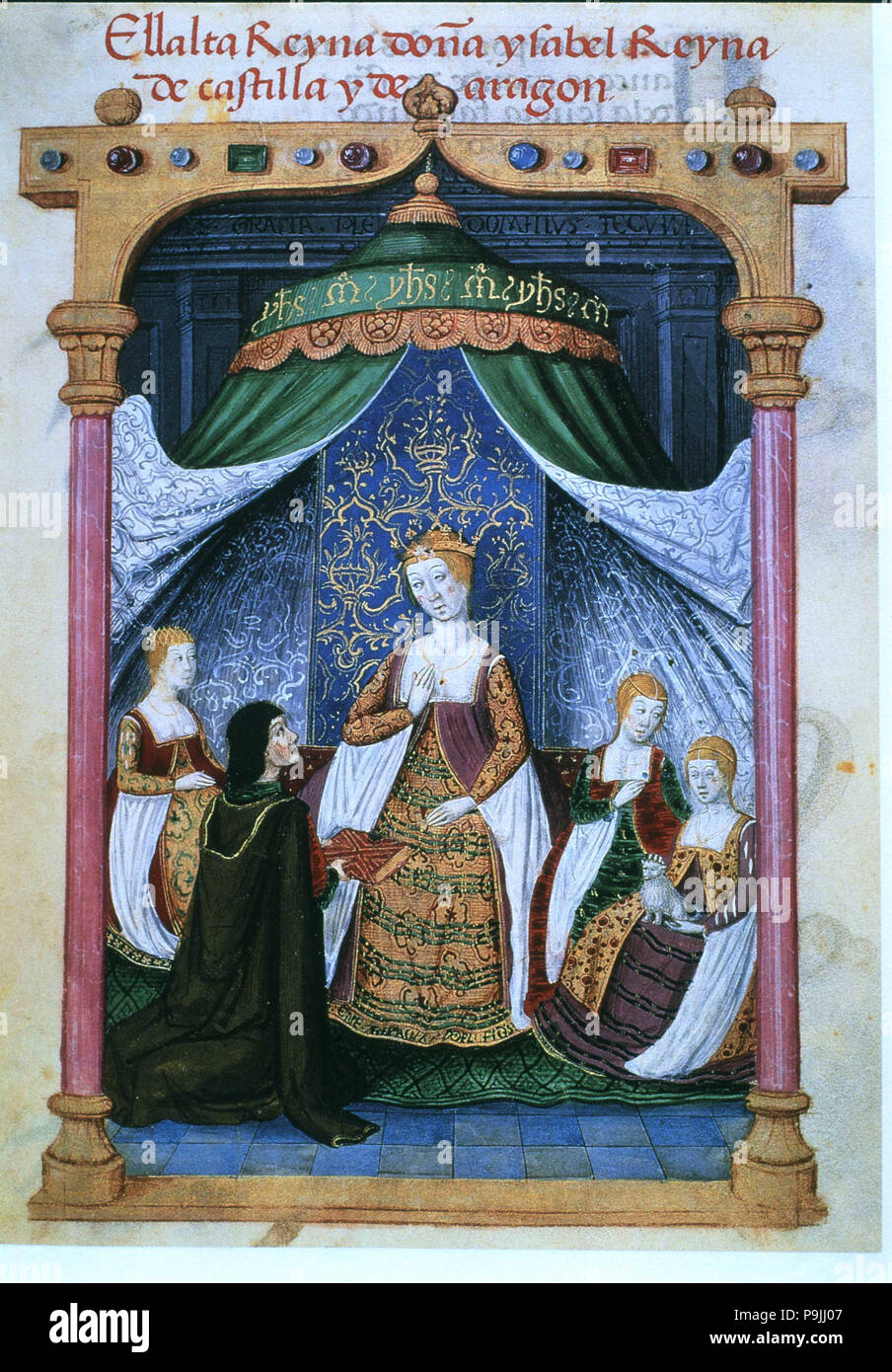 Elizabeth I "cattolica" (145 -1504), regina di Castiglia, in miniatura "preghiera del Regina Juana la … Foto Stock