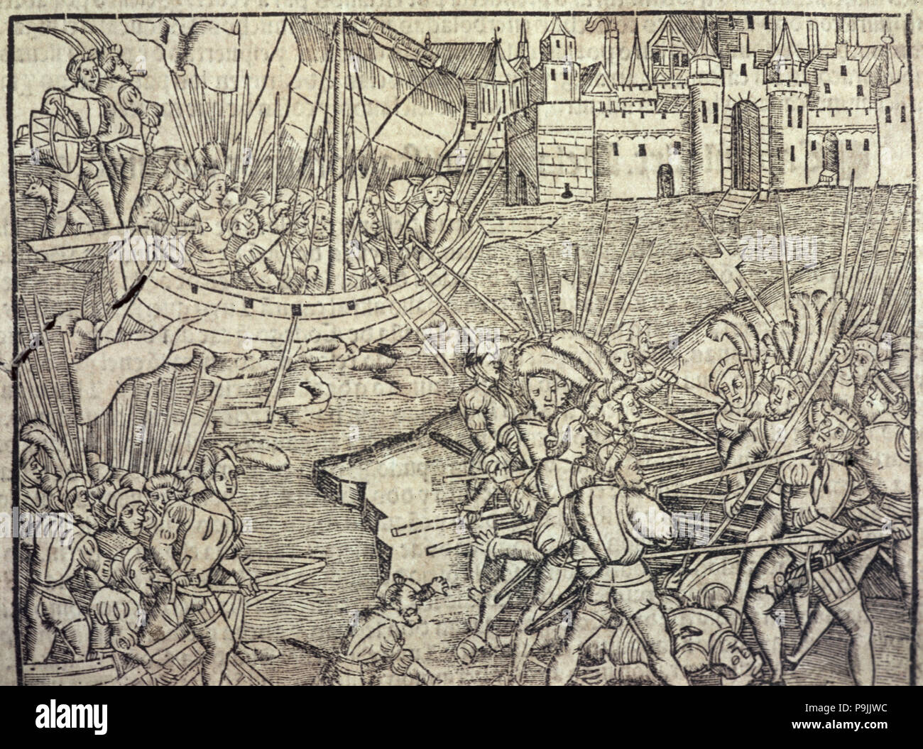 Episodi della Conquista del Perù, illustrazione dal libro "Historia general de las Indias y Nu… Foto Stock