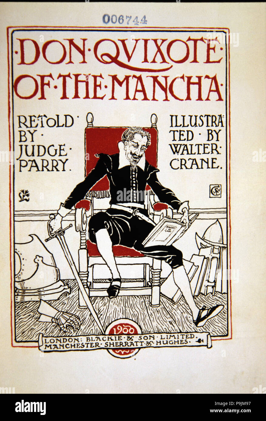 Pagina del titolo di Don Quijote de la Mancha, edizione inglese adattato dal giudice Parry e illustrato da… Foto Stock