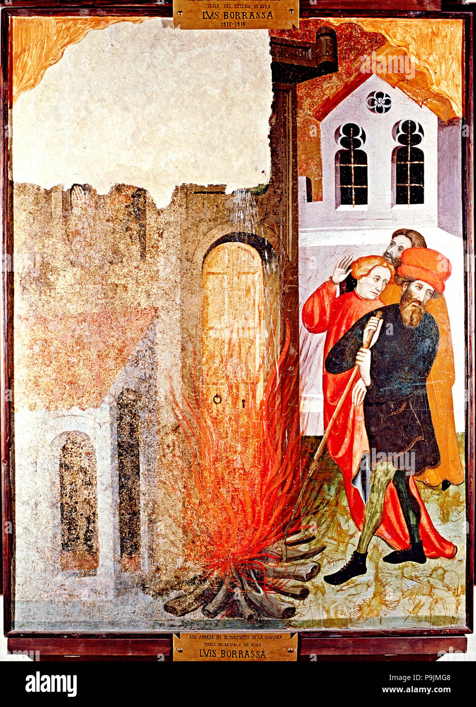 La Crocifissione di Sant'Andrea", dettaglio del fuoco della tabella "Gurb Ancona' (1417 - 1418), MEDIANTE L… Foto Stock