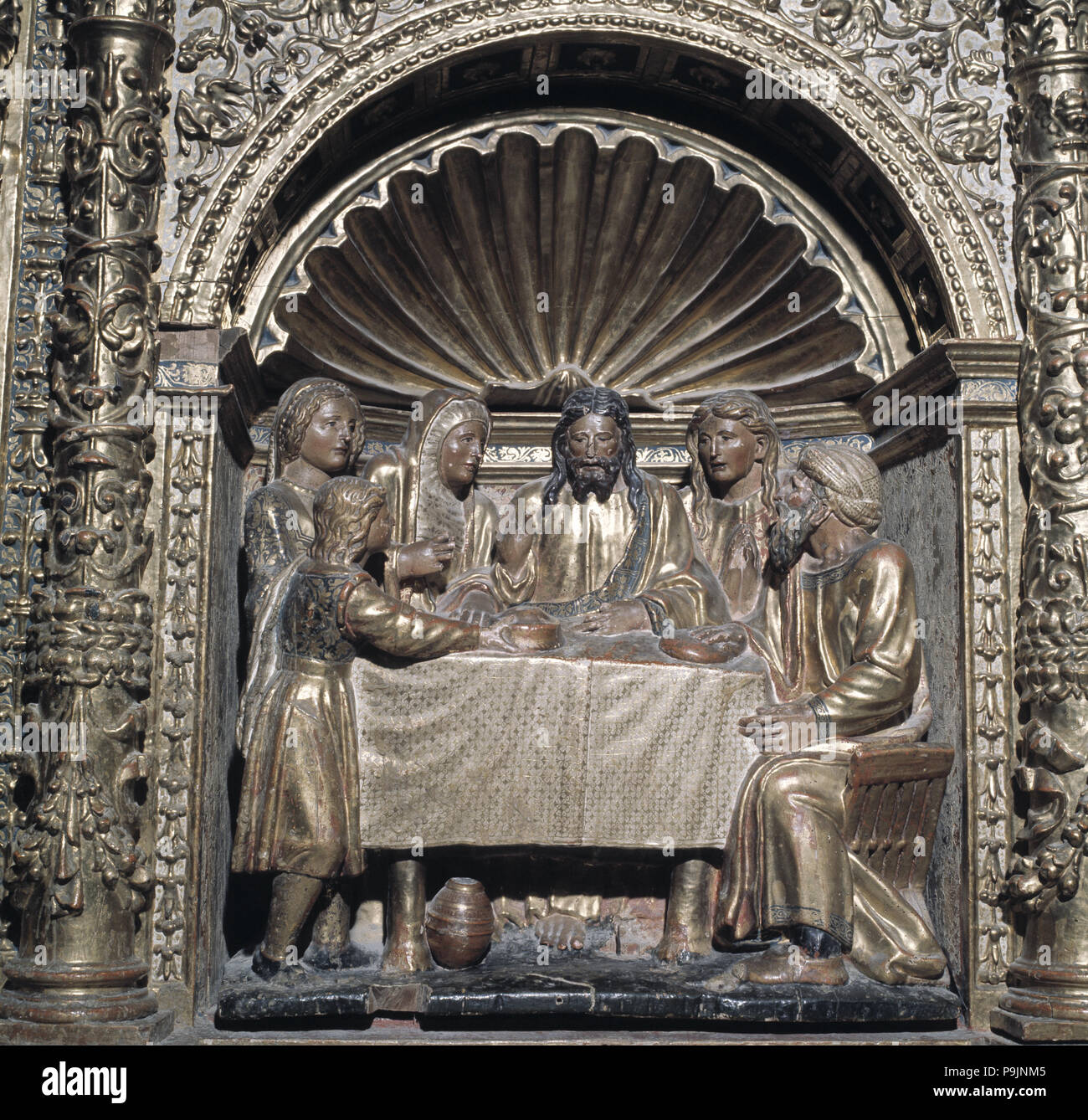 Dettaglio della pala d altare principale della Cattedrale di Nostra Signora dell'Orto di Tarazona. Foto Stock