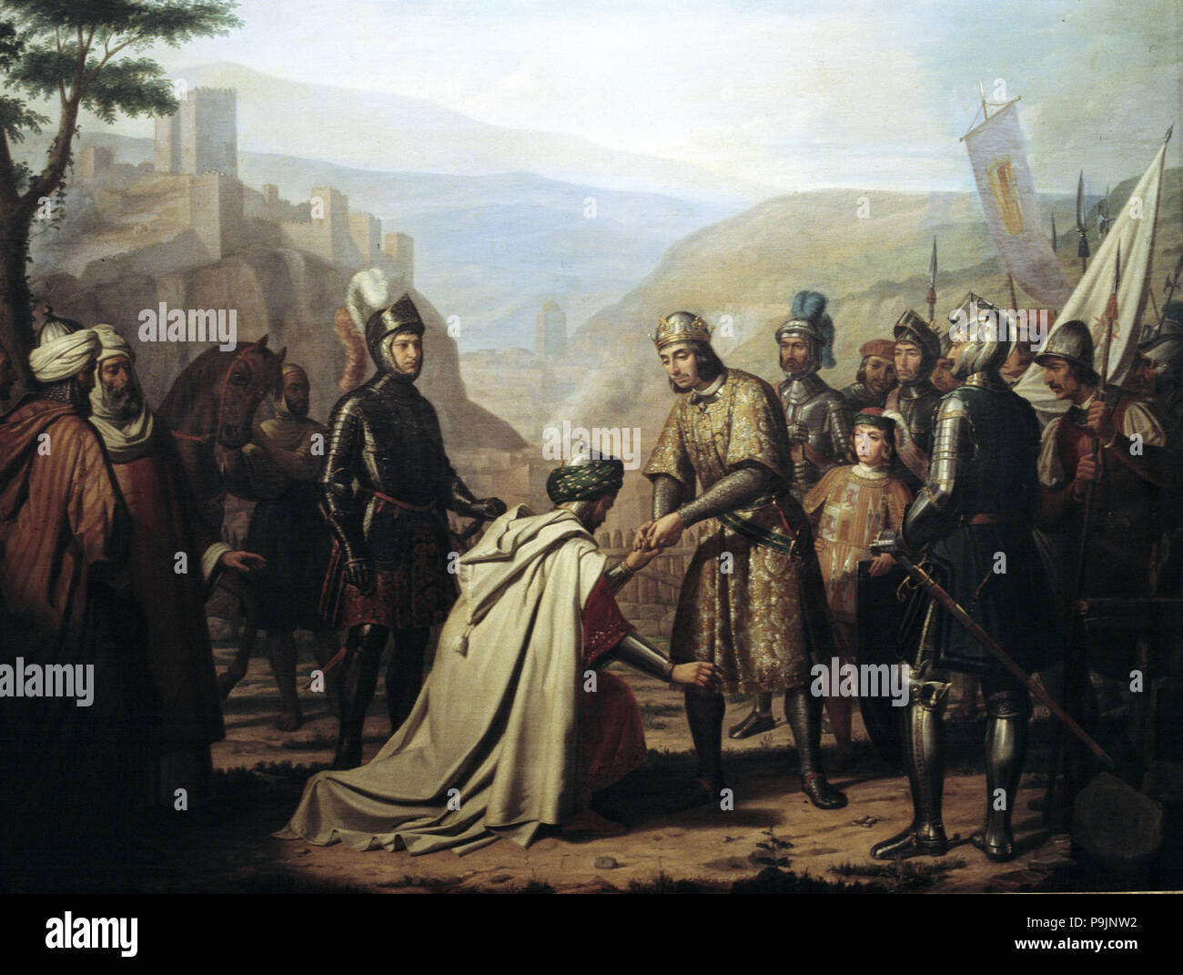 Ferdinando III il Santo' conquiste Jaen in 1246, pittura ad olio. Foto Stock