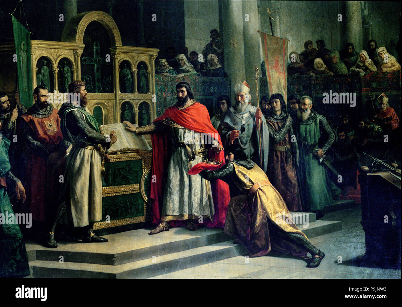 Giuramento di Santa Gadea, giuramento richiesto dal Cid Campeador di re Alfonso VI di Castiglia non hav… Foto Stock