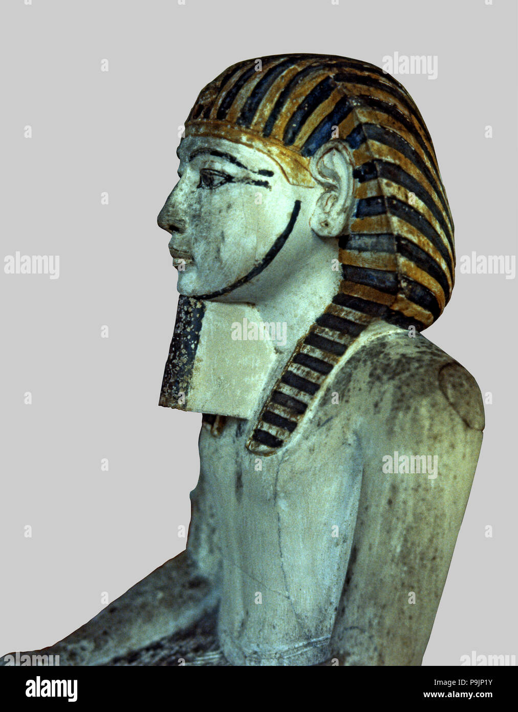 Amenhotep I, dettaglio della parte superiore, statua realizzata in pietra calcarea polychromed. Foto Stock