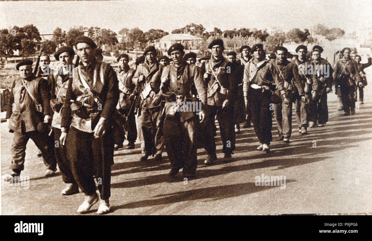 Guerra civile spagnola, 1936-39. Gruppo di combattenti delle Brigate internazionali provenienti da diversi coun… Foto Stock