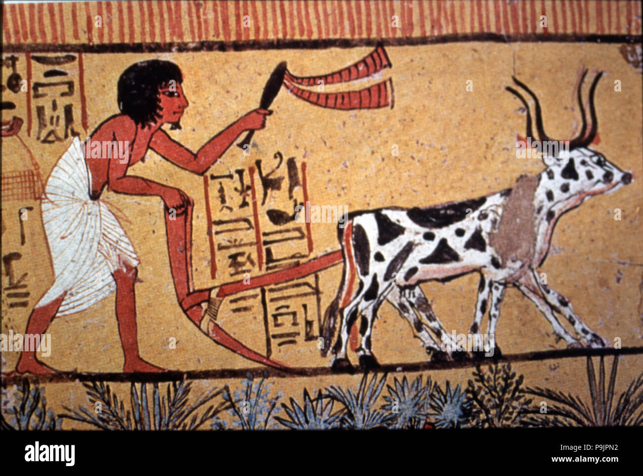 Rappresentazione di un egiziano facendo le attività agricole, particolare di un affresco dalla tomba di Senne… Foto Stock