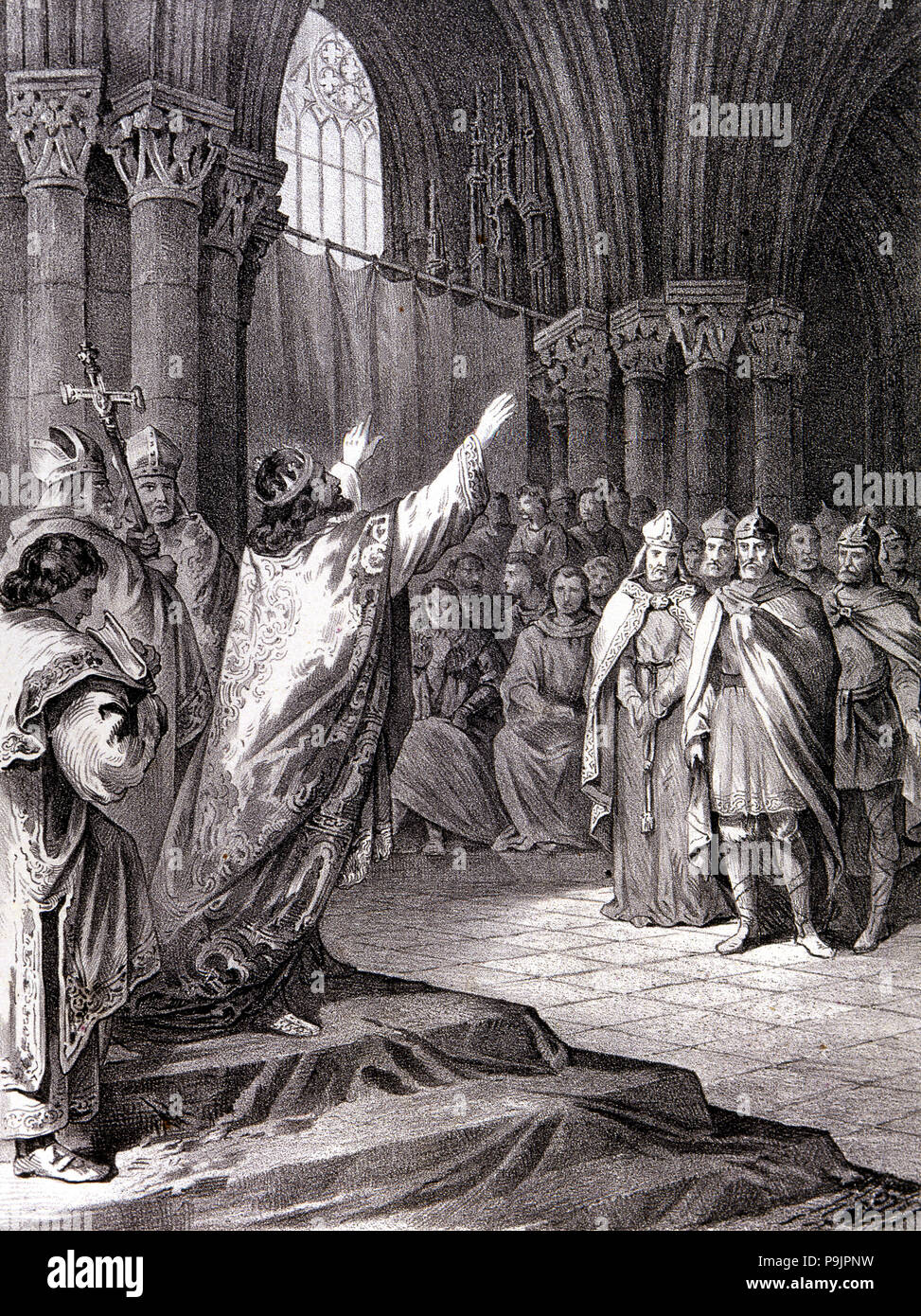 La conversione di Recaredo, Visigoth re Recaredo I è convertito al cristianesimo nel Thir… Foto Stock