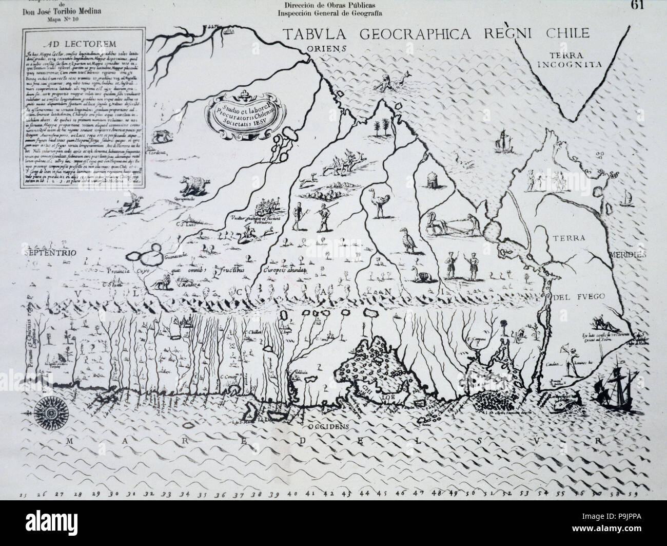 Mappa di Cile realizzato dal Gesuita Alonso de Ovalle in 1646. Foto Stock