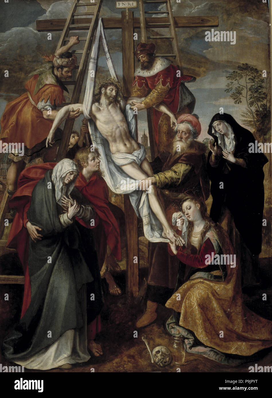 'Descent', olio su tela da Martin de Vos. Foto Stock