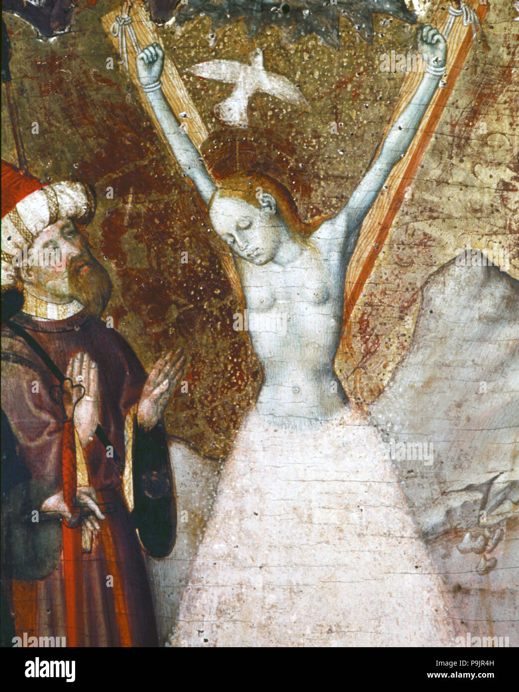 'Martyrdom di Santa Eulalia', 1452, il dettaglio di una pala di Bernat Martorell. Foto Stock