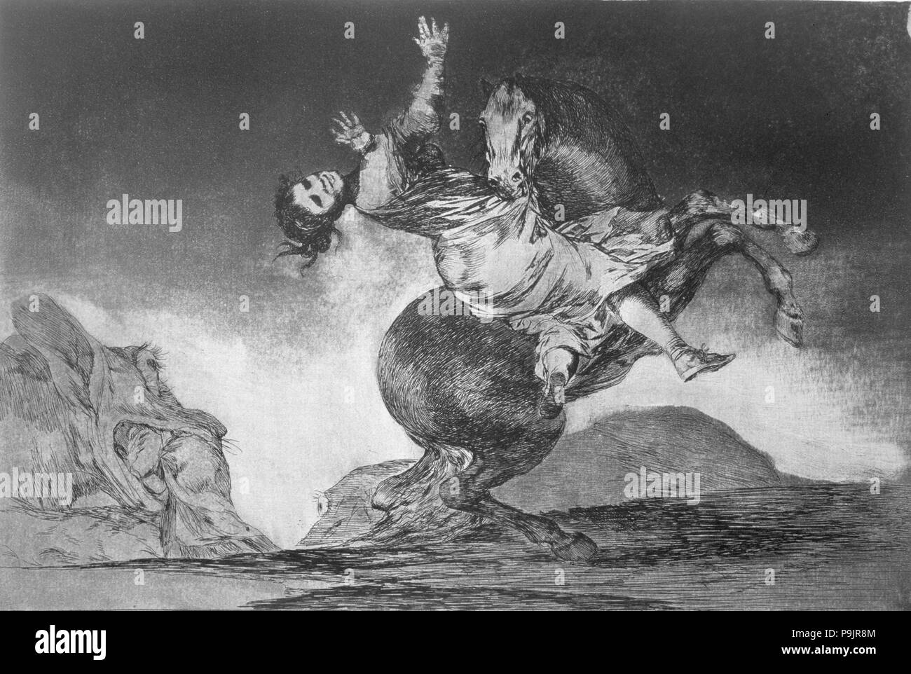 I proverbi o le follie, serie di incisioni di Francisco de Goya, piastra 10: " El Caballo rapto… Foto Stock